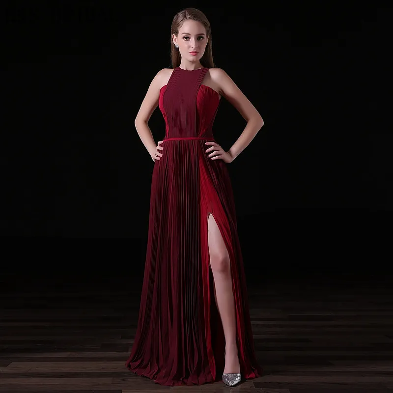 satin pleated dress long sleeve Elegant Long Purple Satin Dress with Beading Pleats and Long Sleeves f –  Newinlook main image 1