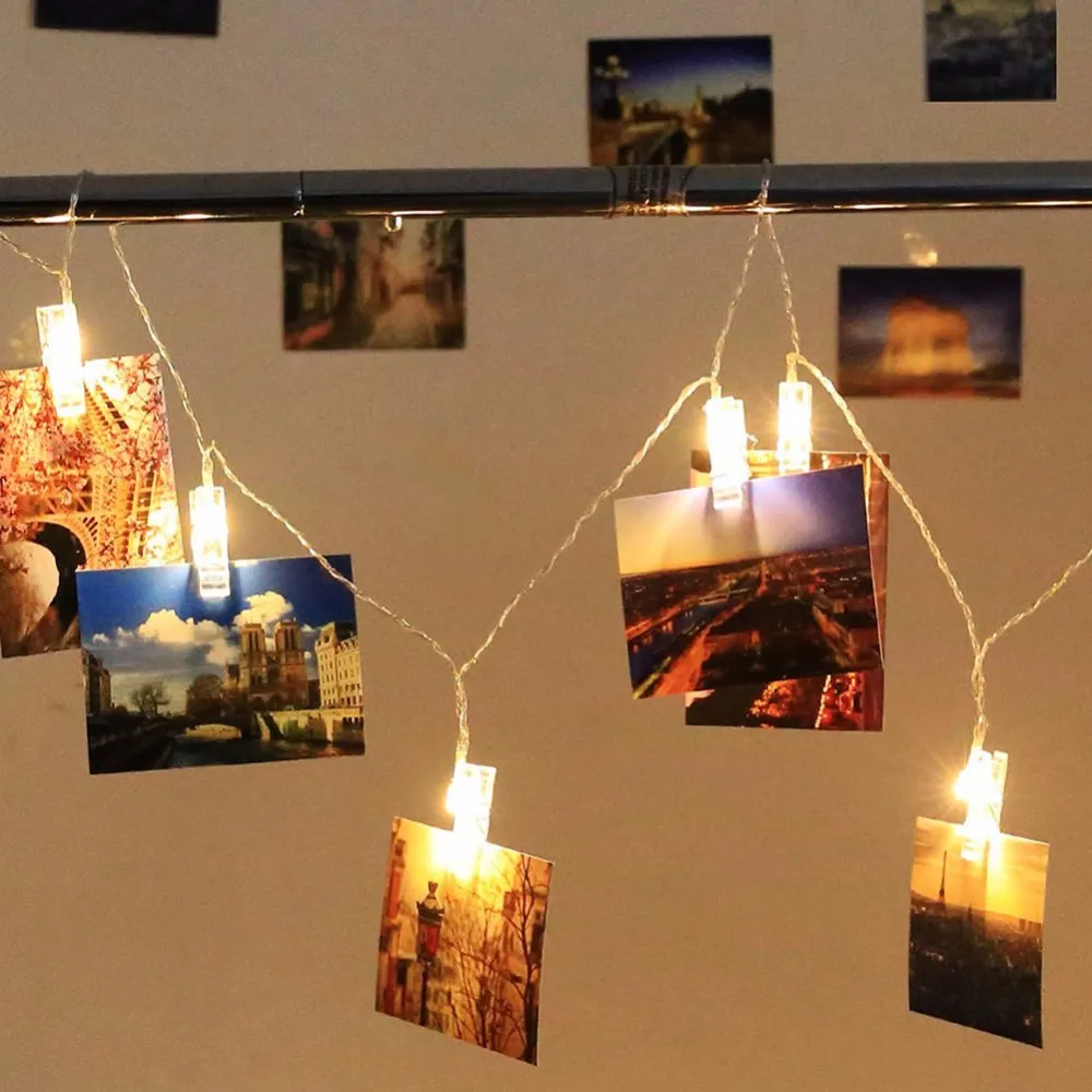 LED String Światła Nowość Fairy Lampa Gwiaździsta Karta Battery Photo Klip Luminaria Festiwal Boże Narodzenie dekoracje ślubne