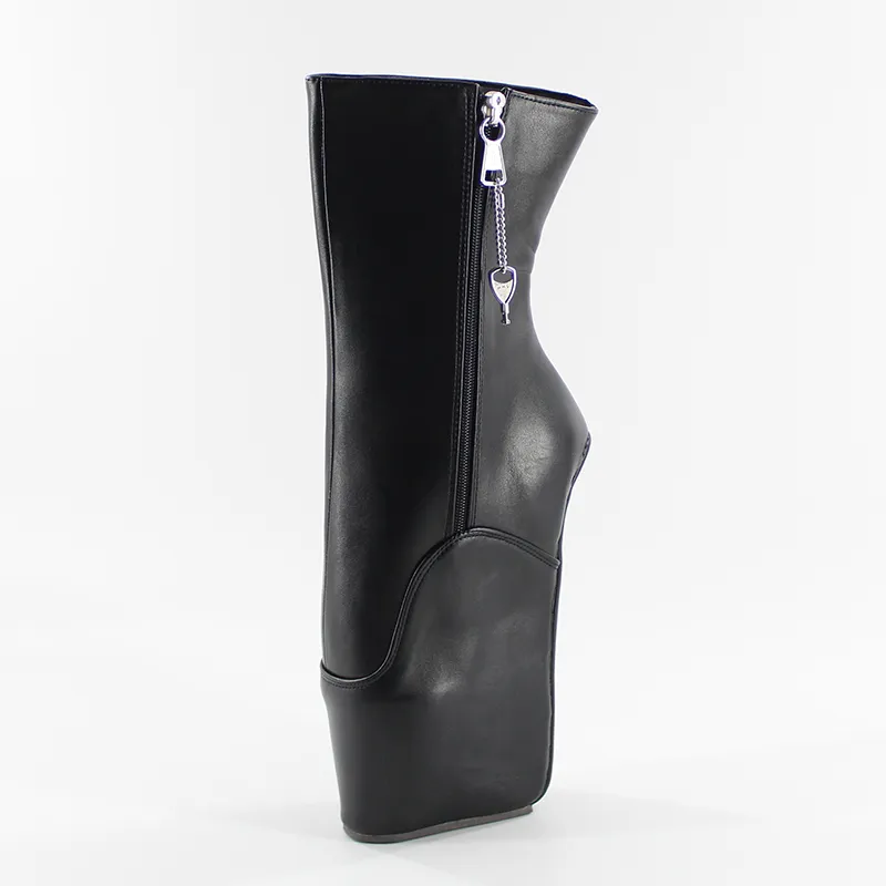 Wonderheel new short ballet boots 7" wedge heel with lockable zip matte black fashion sexy fetish locked ballet ankle boots