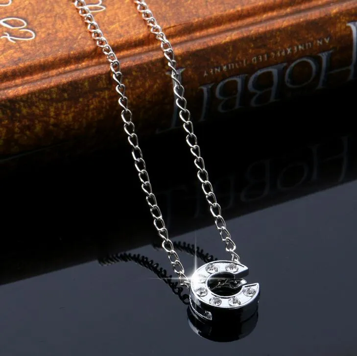 vente nouvel alliage diamant inscription ornements A-Z simple 26-lettre collier femme WFN004 avec chaîne mélanger l'ordre 20 pièces beaucoup