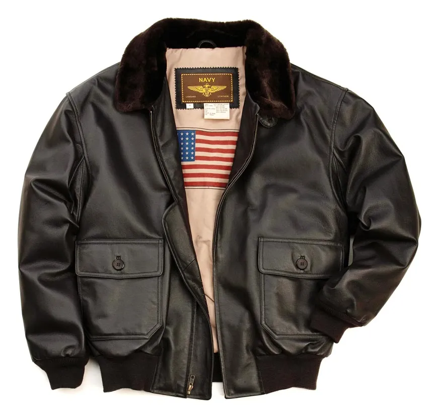 abrigos de aterrizaje cueros de la marina de vuelo juego de la chaqueta del vuelo de la Segunda Guerra Mundial clásico G1 de los hombres con pieles en la solapa