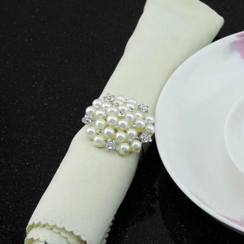 New flower Imitation pearls gold silver Napkin Rings for wedding dinner,showers,holidays,Table Decoration Accessories 
