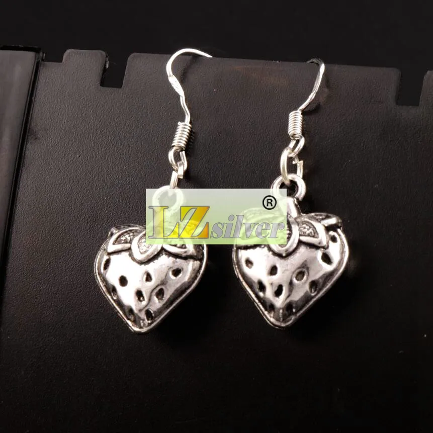 Boucles d'oreilles lustre fraise 3D, crochet d'oreille poisson en argent 925, esE937 14.4x37mm