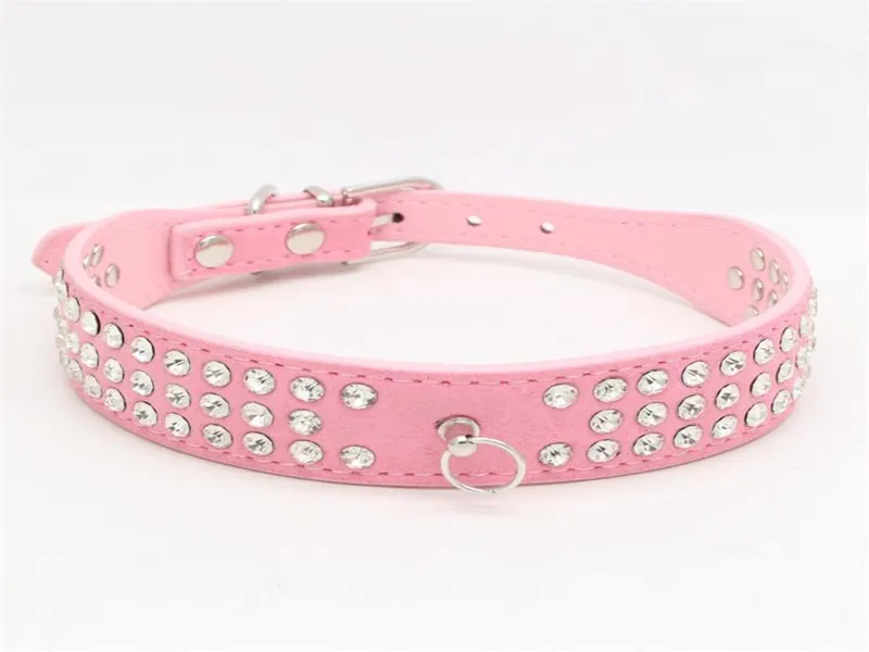 Fast shipping 3 Rows Rhinestones Leather Dog Collars Crystal Diamante Dogs Cat Puppy Collar 