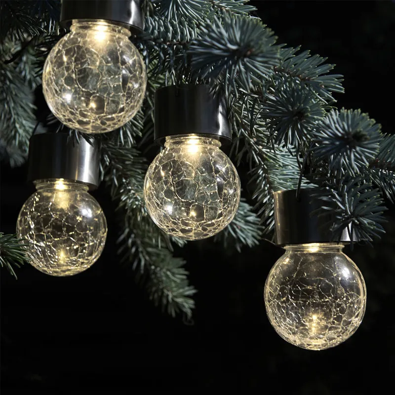 Solar Powered Color Changing Outdoor Led Light Ball Crackle Glass LED Light Hang Tuin Gazon Lamp Yard Decorate Lamp