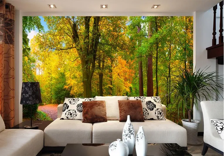 papier peint mural Papier peint de luxe sur mesure Forêt pelouse paysage arbres 3d peintures murales