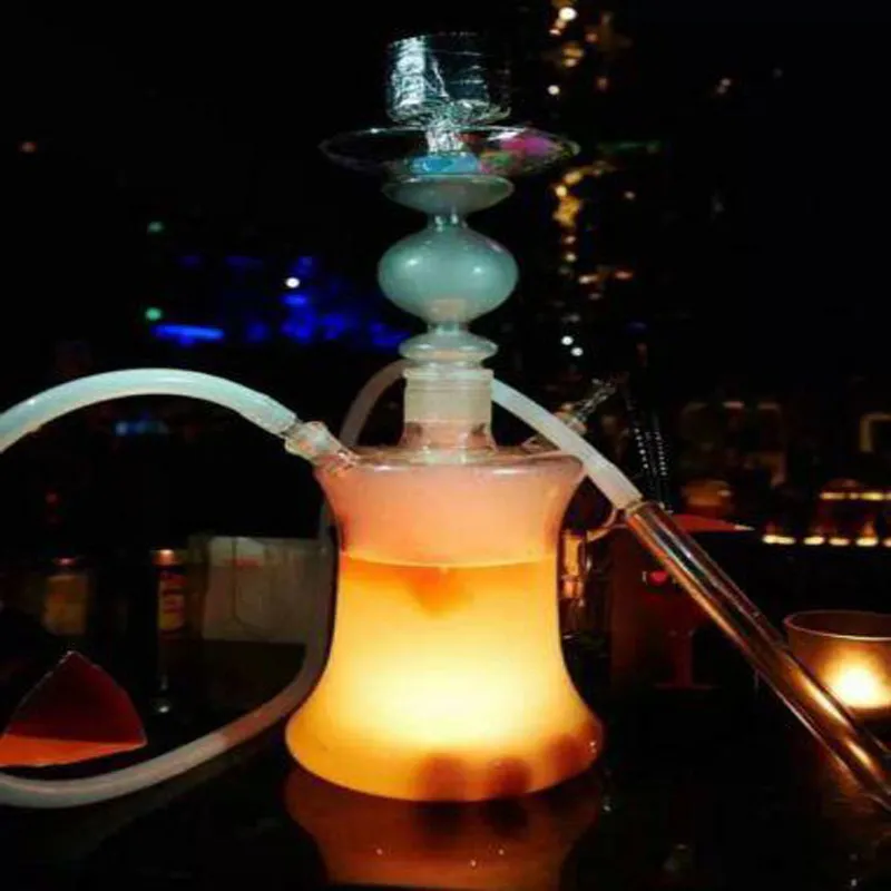 1 conjunto de narguilé de vidro borosilicato Shisha com 16 tipos de LED luzes mangueira de silicone sem estojo de couro