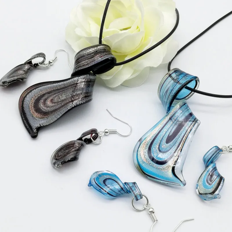 twist mix kleuren murano lampwork glas ketting oorbel sieraden set mode sieraden set murano sieraden set