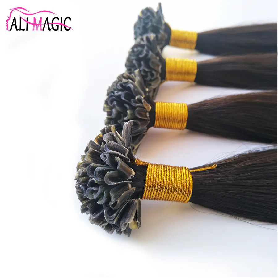 High Quality U Tip Human Hair Extensions U Tipped Hair Natural Color Straight Keratin Remy Brazilian Hair Ali Magic Factory Outlet