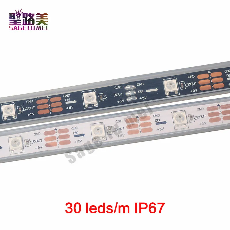 DC5V ayrı ayrı adreslenebilir ws2812b led şerit açık beyaz / siyah PCB 30/60/144 piksel, akıllı RGB 2812 led bant şerit su geçirmez IP67 / IP20