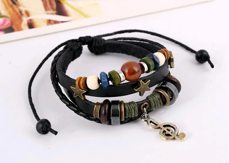 Nouveau Bracelet Vintage bijoux tendances Design note de musique perles de bois Bracelets de perles hommes Style Bracelets pour femmes en vente