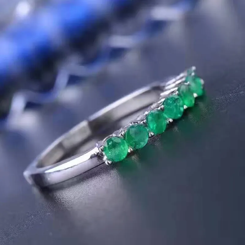 100% natuurlijke edelsteenring Solid 925 Sterling zilveren smaragdgroene ring 7 stks 2.5mm ronde natuurlijke smaragdd edelstenen ring eenvoudig ontwerp