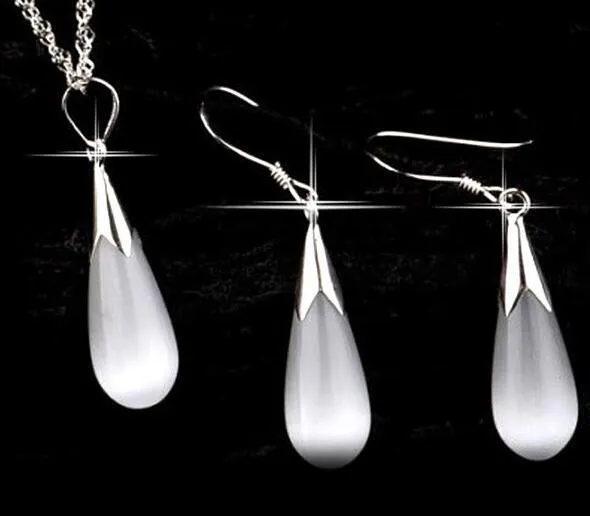 Austria Crystal Necklace Jewelry Set 925 sterling silver chain big Water Drop Opal Necklaces wedding Jewelry sets for women Free Shipp