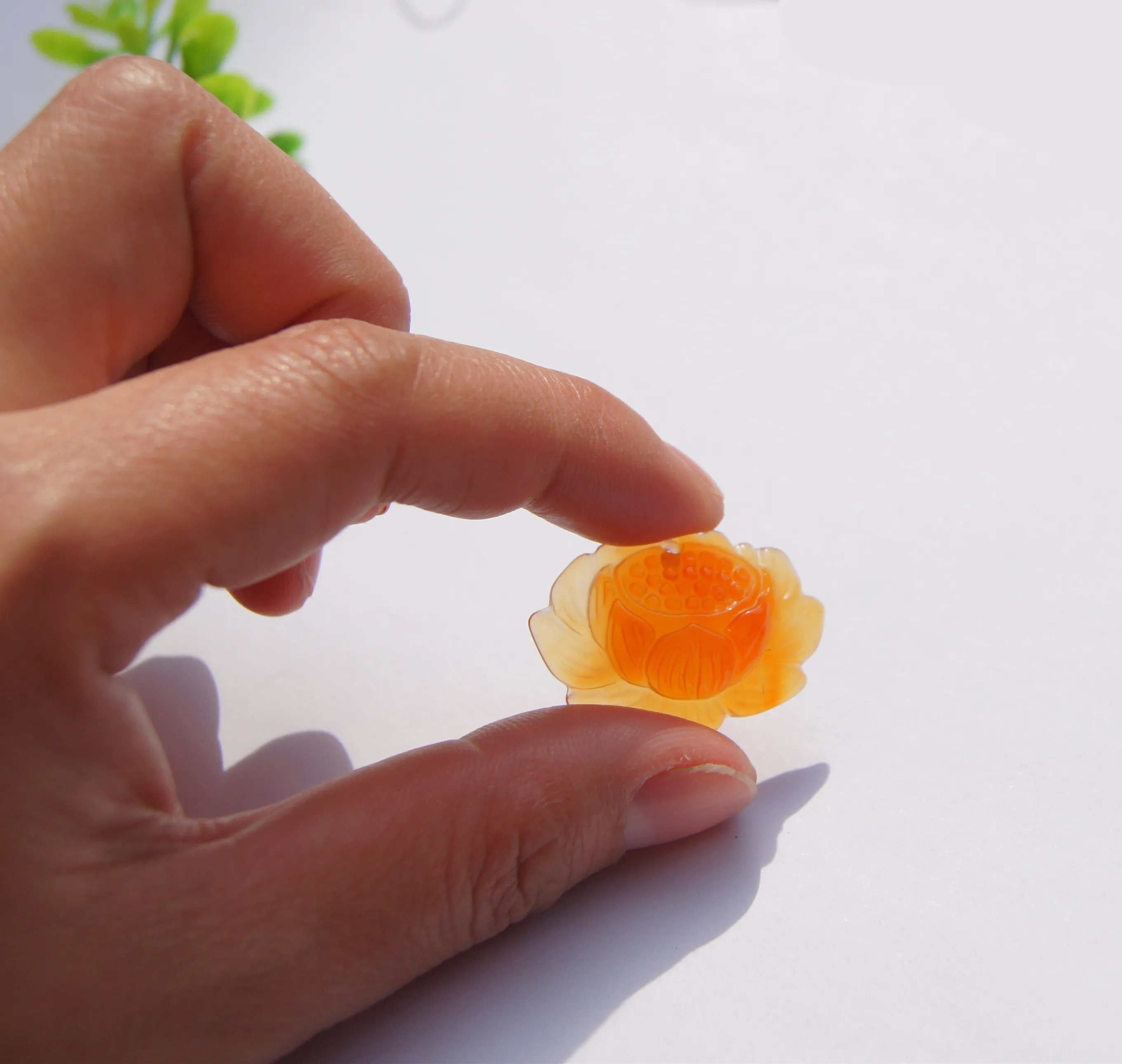 Escultura manual, pingente de colar auspicioso de ágata natural laranja lotus lótus,