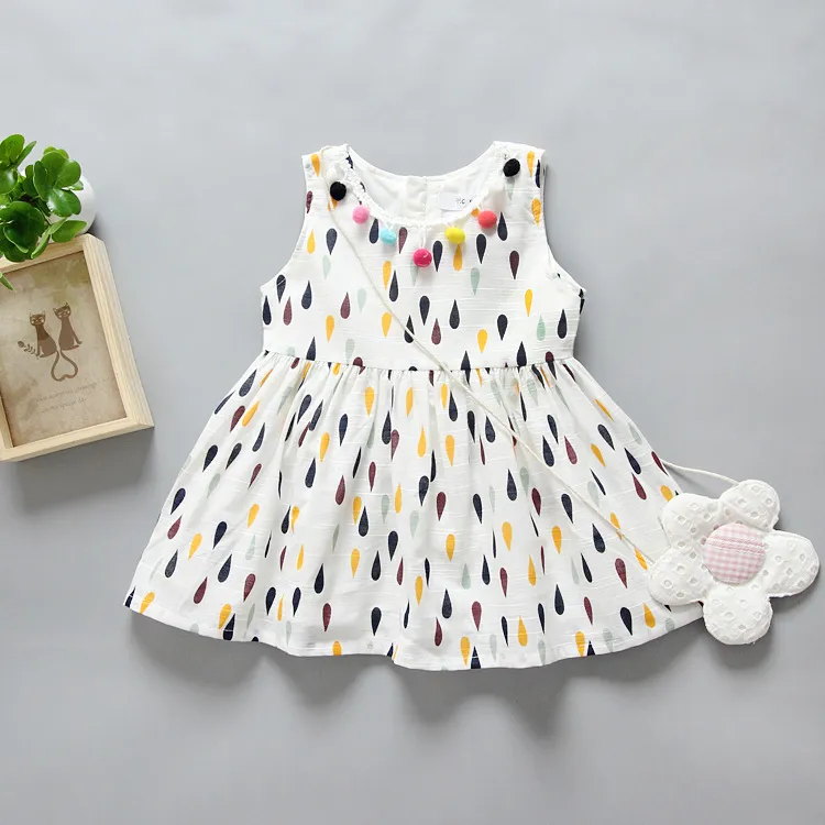 bébé robes nouveau-nés bébés pluie points mignon robe enfant en bas âge robe d'été avec des boules de gland colorées infantile enfant boutique vêtements