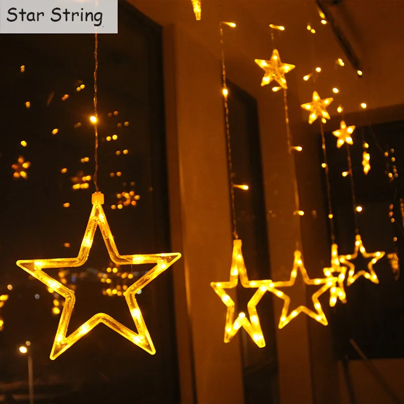 LED Curtain Light Star Moon String Lights 2m * 138leds Wodoodporna lampa dekoracji na ślub świąteczne