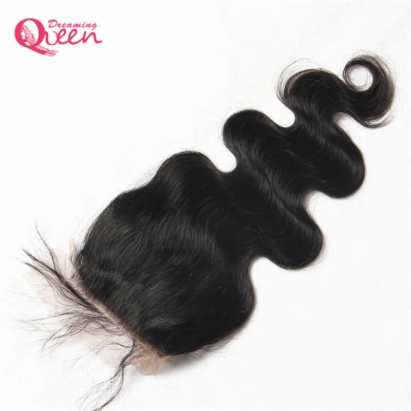 Braziliaanse Body Wave Silk Base Lace Sluiting Braziliaanse Maagdelijk Haar met Baby Haar 4x4 Zijde Sluiting Middenvrije Drie Deel Top Kant