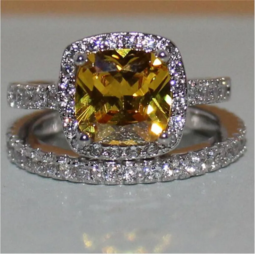 Yellow Topaz Schmuck, Edelstein Edelstein Ring Set: 3CT Yellow