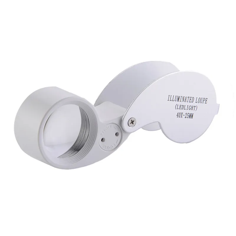 Handheld 40x High Power Hand Held Magnifier Magnifying Glass with 2-LED  Light (White )