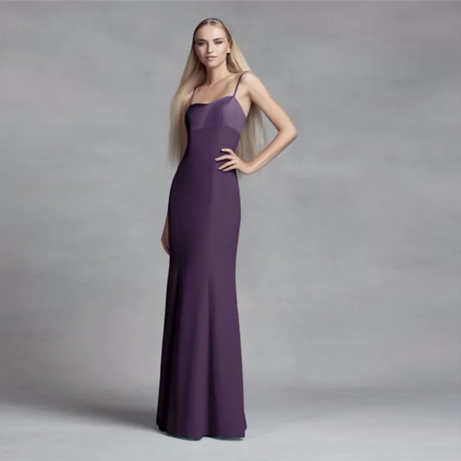 crepe-back satin spaghetti strap bridesmaid dress P226011 Soft Crepe Spaghetti Strap V-Neck Bridesmaid Dress with a Sexy High  Slit