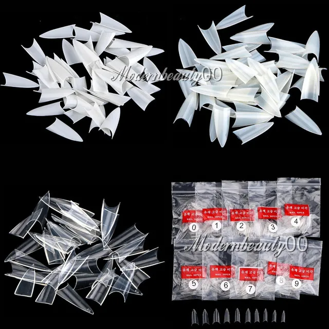 500 PCS Stilettos Sharp Tırnak Sanatı Akrilik Yanlış İpuçları Beyaz / Clear / Doğal Renk