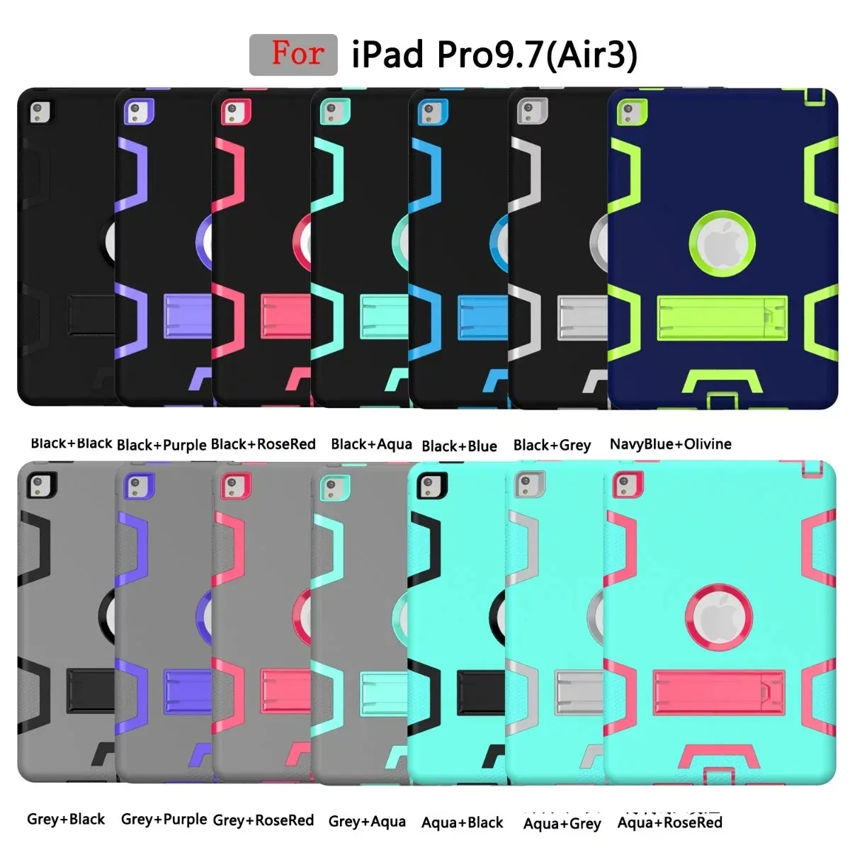 A Type Heavy Duty Antichoc Kickstand Hybrid Robot Case Cover pour iPad pro 9.7 Pro 10.5 ipad 2 3 4 air 1 air 2 / 