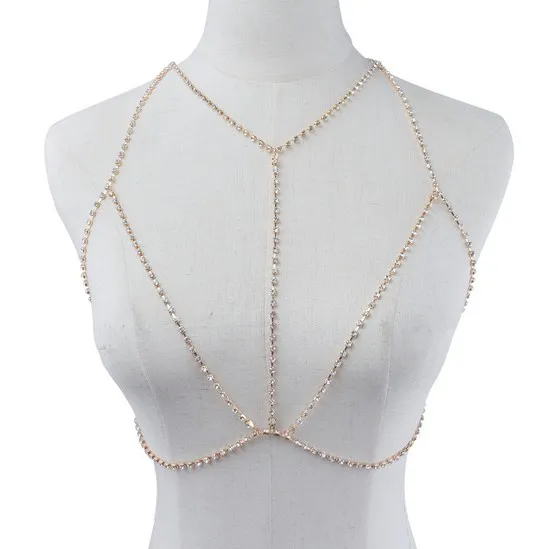 Modne damskie Bralette Chain w pełni Rhinestone Geometryczna uprząż Moda Biżuteria Biustonosz Bra Top Corade Crystal Chain Bra