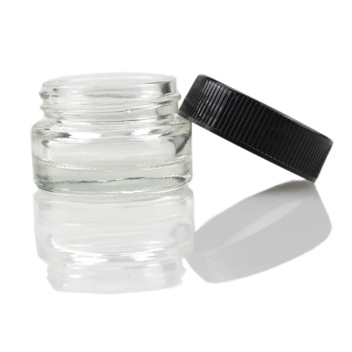 Food Grade Non-Stick 5ml Glas Jar Gehard Glas Container Wax Dab Jar Droge Kruidcontainer met Black Lid vs 6 ml Glaskruik