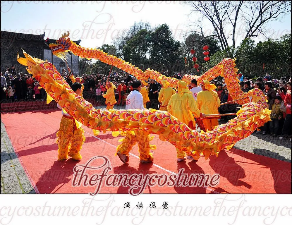 Талисман Costumecinese Dragon Dance Folk 10 взрослые 9 совместных людей шелковые фестиваль праздник 18 млн. Размер 3