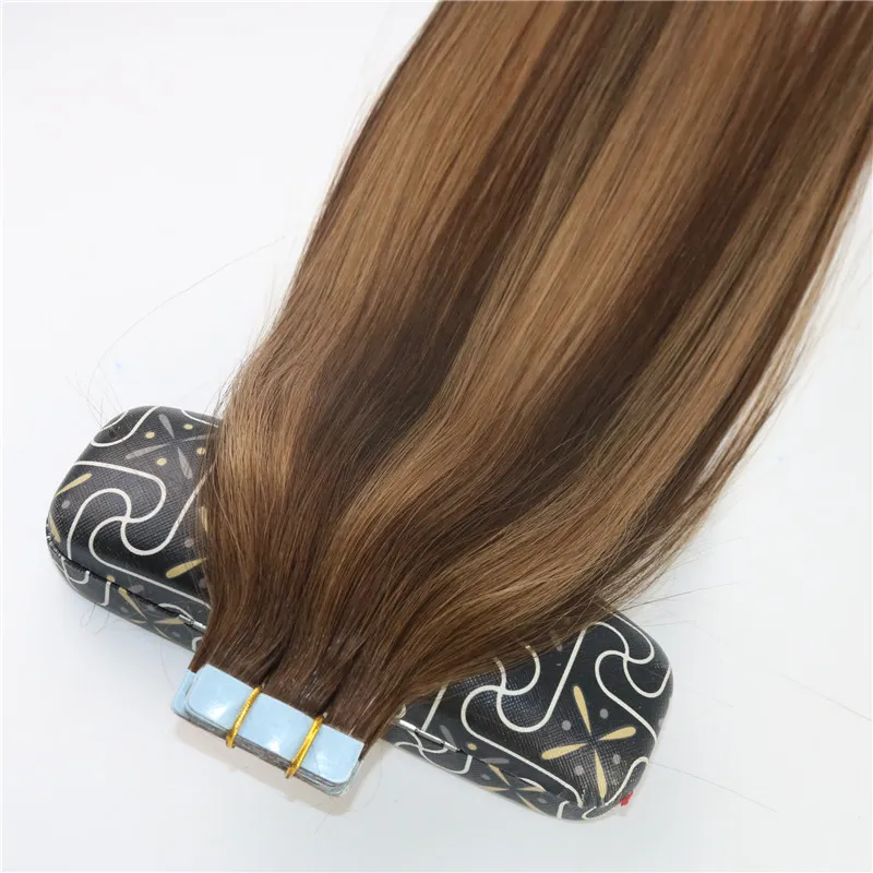 Hud Weft -tejp i mänskliga hårförlängningar PU Tejp Hår Set 14 - 24 Inches Balayage Ombre Hair Color Highlight Hairstyle179a