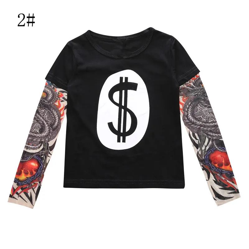 Ins Kids Baby Kleding Jongens Meisjes Lange Mouw T-shirt Patchwork Hip Hop Mode Tattoo Mouw Tops Tees Kinderkleding Kleding