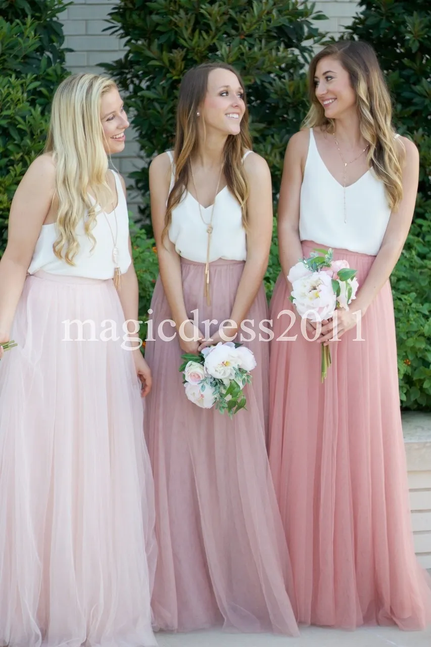 Two Tone Country Wedding Boho Bridesmaid Dresses Blush Tulle V Neck 2019  Long Plus Size Maid of Honor Dresses from Dhgate Bridesmaid Dress - price  88.45