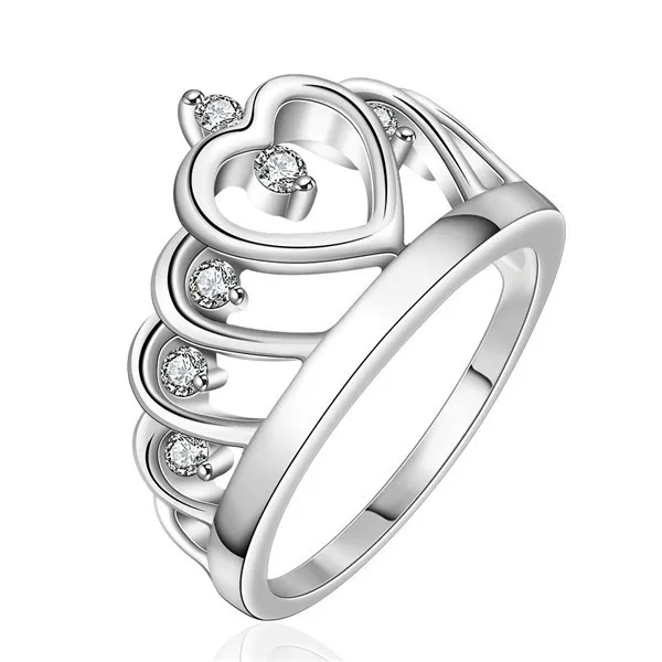 Bestes Geschenk Eingelegter Stein Herz Kronenform Silberschmuck Ring für Frauen WR407, modische Eheringe aus 925er Silber mit weißem Edelstein