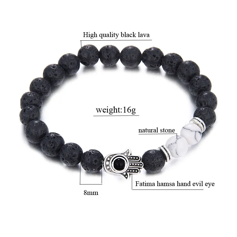 Wholesale Natural Black Lava Stone Beads Bracelets For Women 7 Reiki Chakras Beaded Yoga Balance Bracelet With Hand Charm Handmade Jewelry