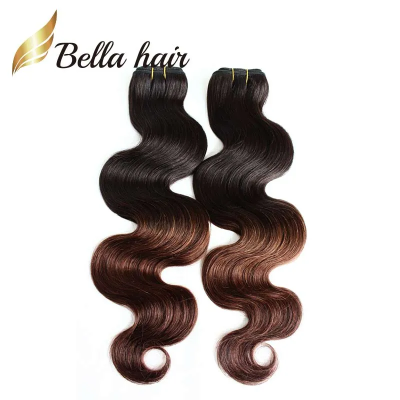 14 '' ~ 30''''t Färg Peruvian Human Hair 2 Tone Ombre Vävar Mänsklig Hår Förlängning Kroppsvåg Ombre Hair 3pcs / Lot DHL Gratis frakt