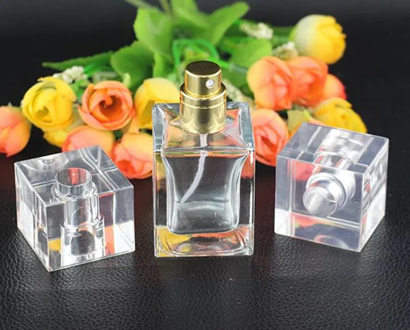 30ml mode bärbar transparent glas parfymflaska med aluminium atomizer tomma sprayflaska kosmetiska fodral för resor F2017432