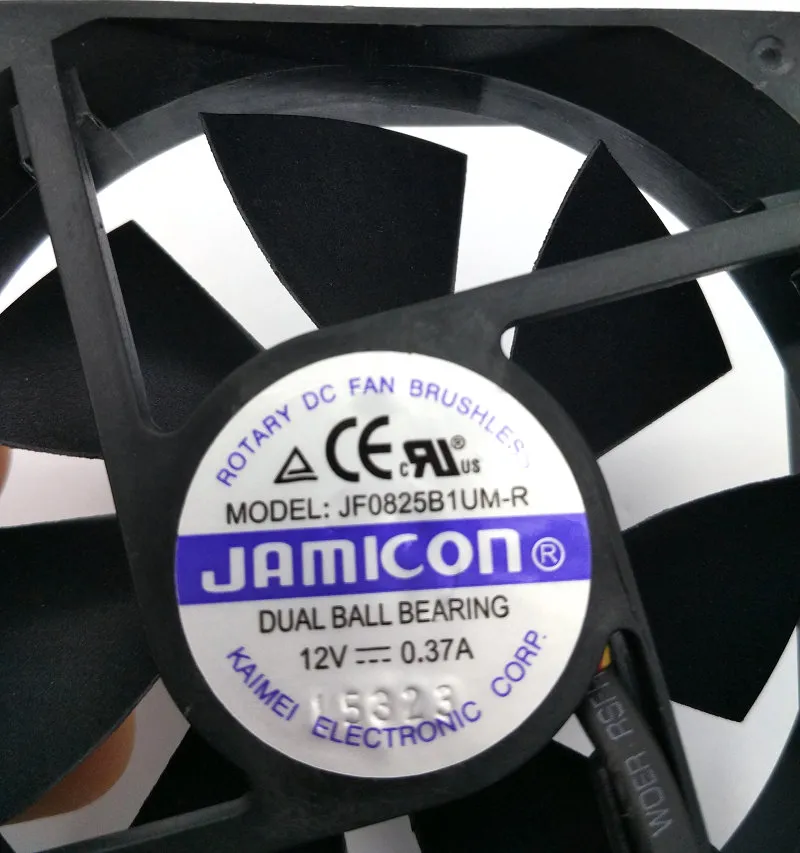 New Original JAMICON JF0825B1UM-R DC12V 0.37A 80*80*25MM 8CM Two Ball Bearing 3 Lines Cooling fan