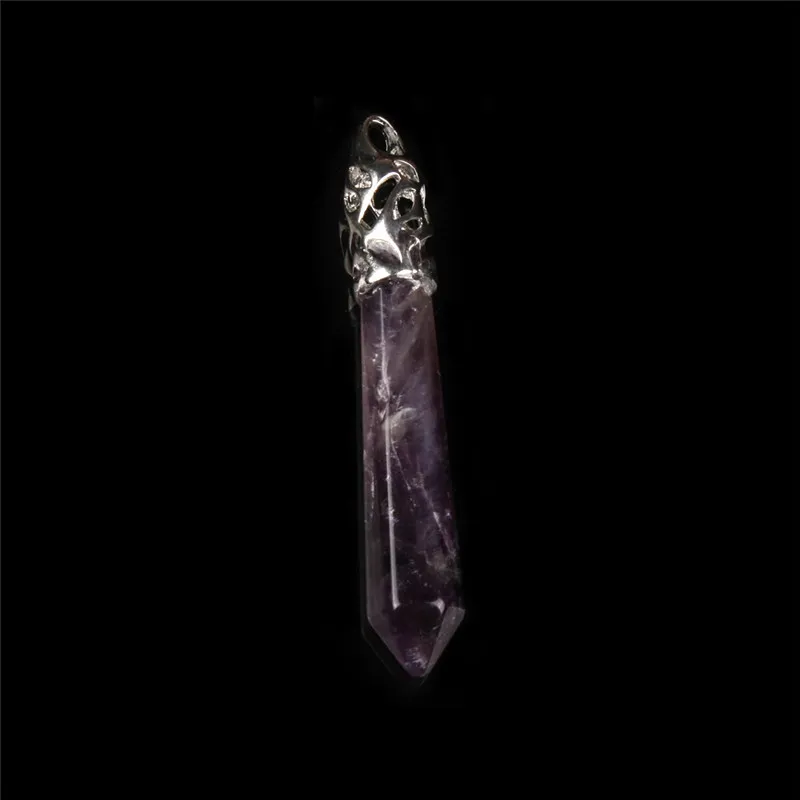 Amethyst Stick Necklace Natural Soul Gems Hexahedron Dark Purple Amethyst Long Pendant Pendulum Necklace Earth Mother Gift for Women Jewelry