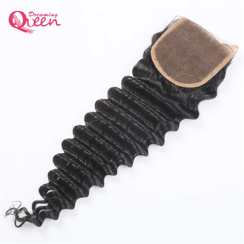 Brazilian Deep Wave Lace Encerramento Brasileiro Virgem Humano Cabelo Natural Natural Cabeleireiro 4x4 Fechamento De Cabelo Pode ser tingido Natural Preto