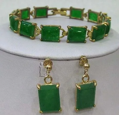 Fashion Jewelry Natural Green Jade bracelet earrings set