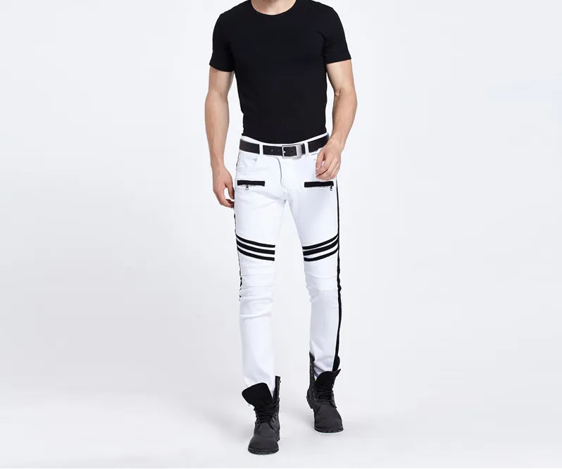 Pantaloni di moda uomo all'ingrosso cuciture alla moda marea marchio bianco e nero con pannelli jeans a gamba dritta vendita calda 2017