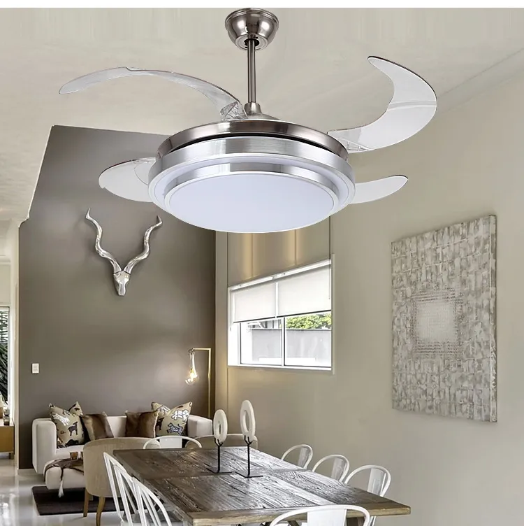 31 8/9" Modern Chrome Round Shaped LED Ceiling Fan Lights with Foldable Invisible Blades 100-240v invisible ceiling fans led light