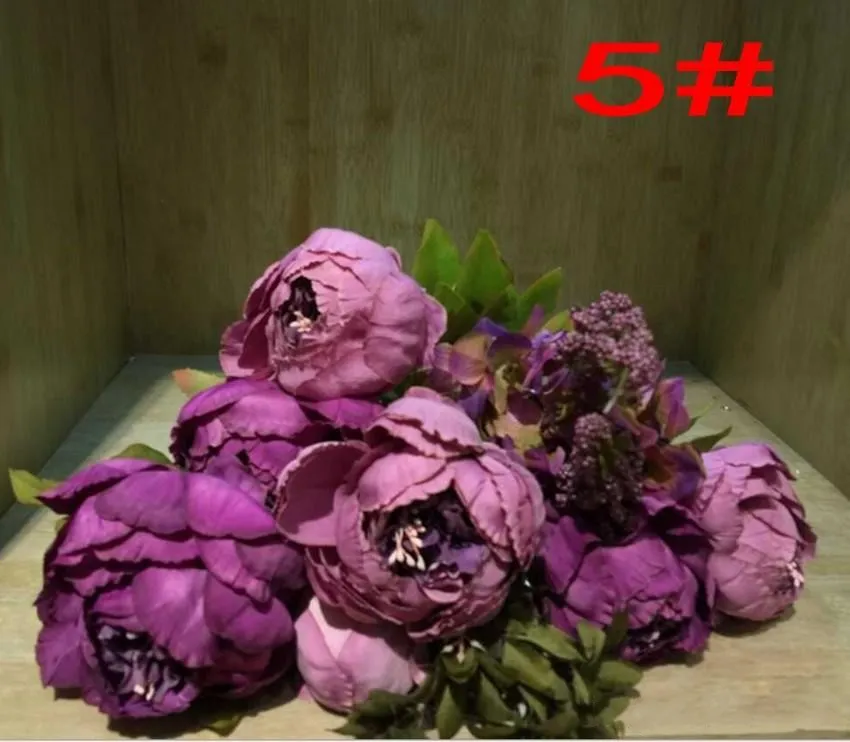 Sztuczna piwonia 8 głowic jedwabny kwiat bukiet vintage sztuczne kwiaty do wystroju ślubu ślubny w domu Dekoracja Darmowa wysyłka