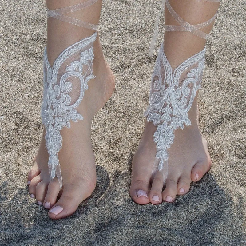 l gant Dentelle Plage De Mariage Pieds Nus Sandales 2017 Vente