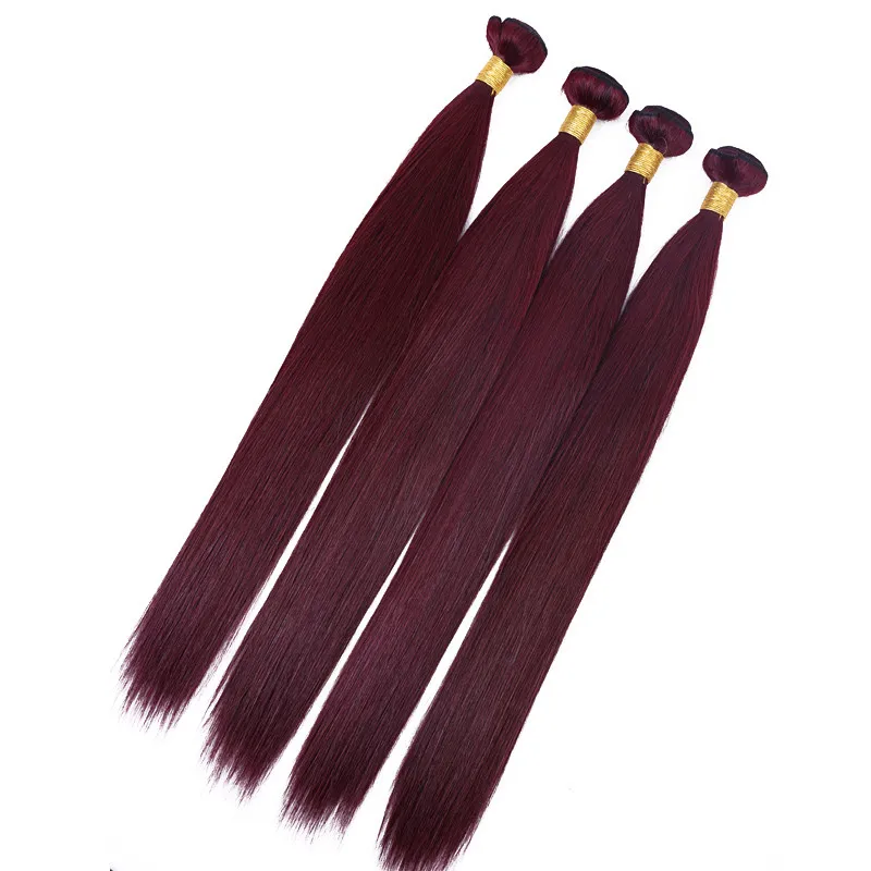Hot selling virgin brazilian human hair extensions 80g/pcs 4 bundles /lot 99J double weft human hair extensions mix length straight wave
