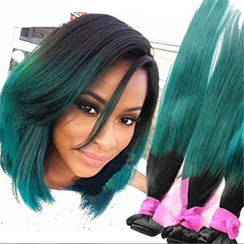 1B Vert Ombre Extensions de Cheveux 9A Ombre Brésilienne Cheveux Humains Weave Bundles 3 Pcs Lot Teal Ombre Brésilienne Cheveux Raides Bundles