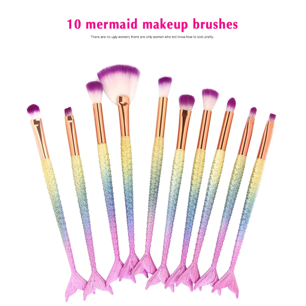 Professional Set Mermaid Makeup Brushes Set Foundation Blending Eyeshadow Contour Concealer Blush Cosmetic Makeup Tool7335155