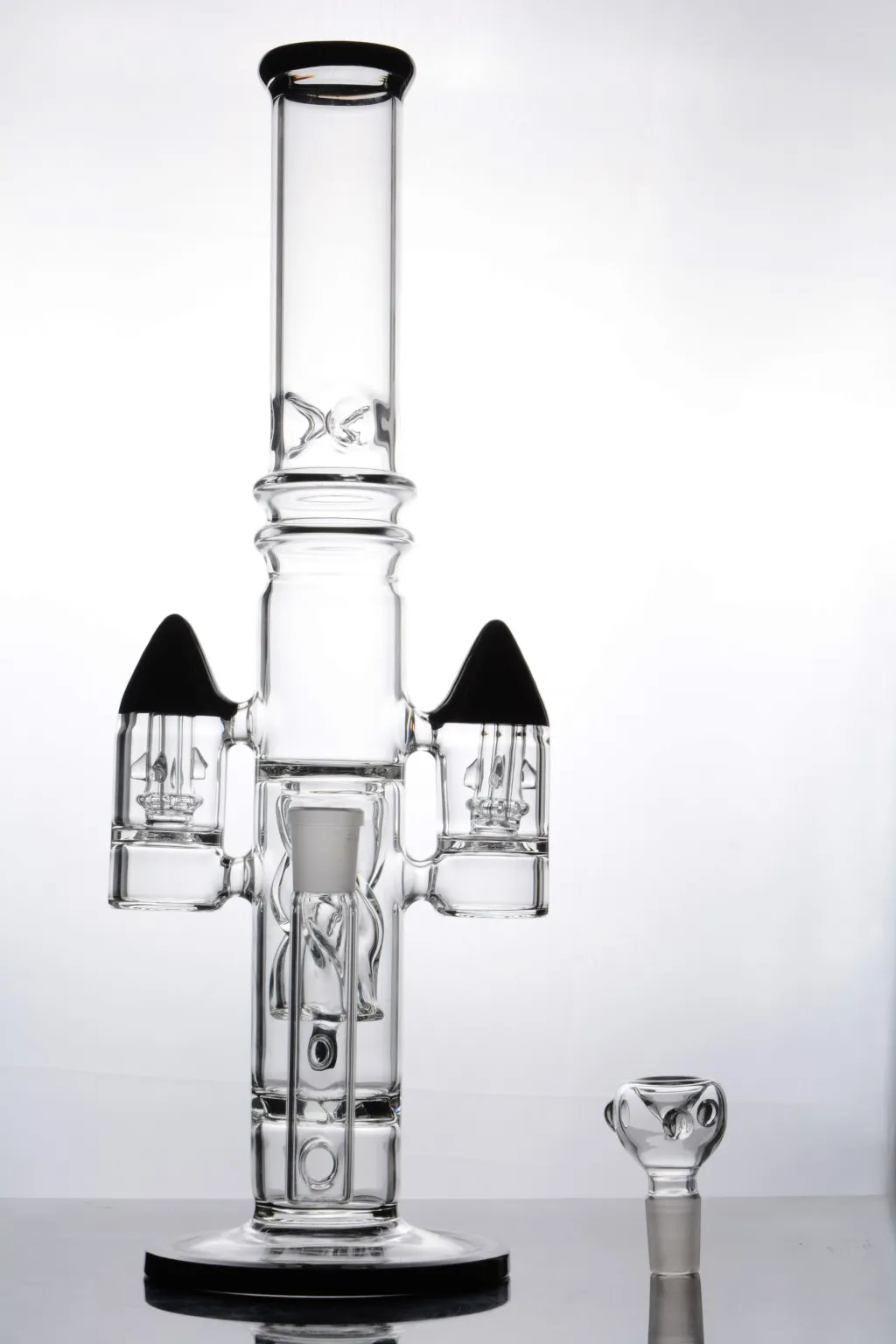 high quality 16 inches Black solid base hookahs Glass Bongs with slits rocket perc tube Water Pipe with 18 mm joint