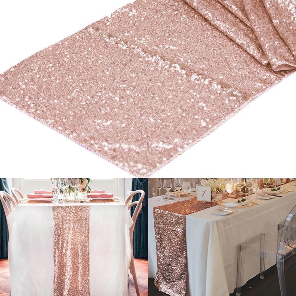 Commercio all'ingrosso 1 pz 12 x108 runner da tavolo con paillettes champagne in oro rosa 30x275 cm decorazione scintillante per la festa nuziale decorazione per la tavola bling evento festa