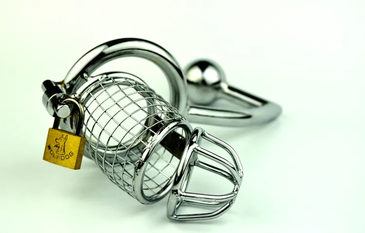 Plug anal serrure mâle métal acier dispositif de chasteté Cage coq pénis 3 anneaux de taille différente Cages SM Sex Toys